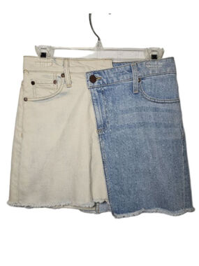 Alice + Olivia Amazing Denim Jean Skirt Deconstructed Asymmetrical Raw Hem 26